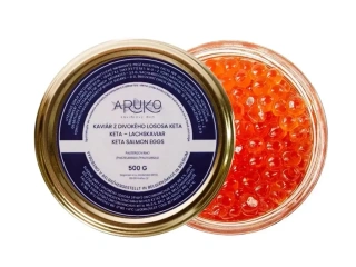 Kaviár ze divokého lososa Keta Aruko. Váha 500 g. USA