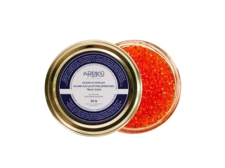 Kaviár ze pstruha Aruko. Váha 50 g. Francie