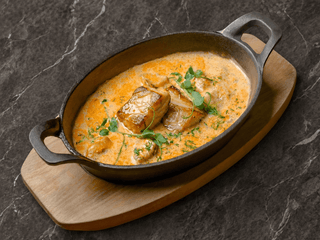 Sturgeon in creamy sauce