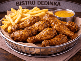 COMBO: Krídla medovo horčicová omáčka 350g + hranolky + omáčka