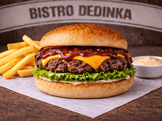 COMBO: BBQ burger + hranolky + omáčka