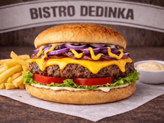 COMBO: Big Tejsty burger + hranolky + omáčka