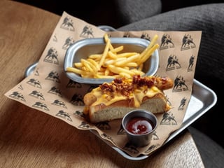 Хот-дог «Дабл чіз і кукурудза» з курячою сосискою та картоплею фрі