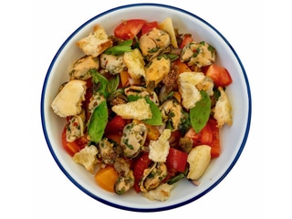 Panzanella with marinated mussel meat and heirloom tomatoes 
