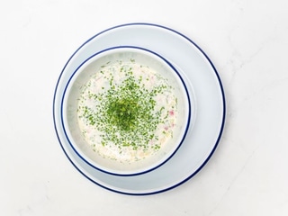 Cold okroshka with  shrimp 