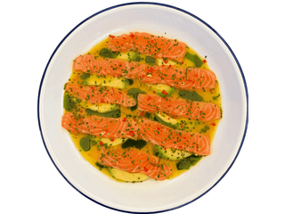 Salmon carpaccio with avocado and citrus dressing 