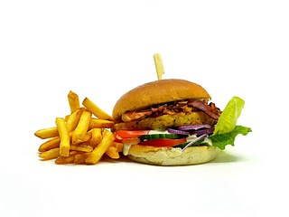 Chicken burger with bacon & French fries
