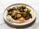 SUNNY SIDE UP EGGS WITH POTATOES AND SAUSAGES