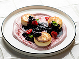COTTAGE CHEESE PANCAKES (SYRNYKY) WITH RASPBERRY SOUR CREAM