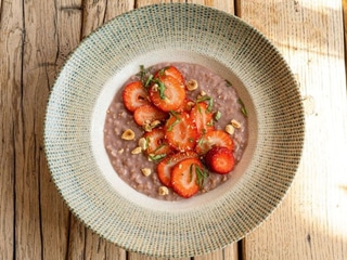 Rolled Oat Porridge with Berries and Rhubarb