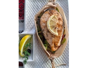 Стейк  сьомги з овочами