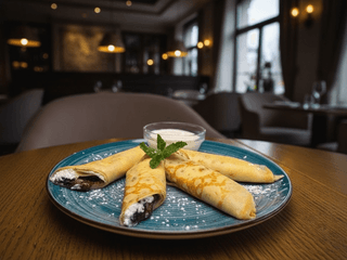 Млинці з сиром, маком та вишнею