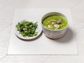 Green borsch with smoked catfish