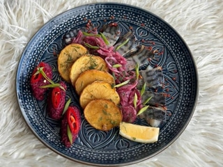 Маринована скумбрія гриль з картоплею