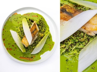 Судак з квасолею, овочами, кіноа та соусом бер-блан