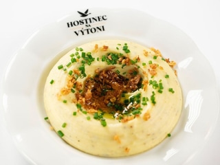 Hořčičná bramborová kaše, lanýžová pasta