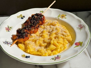Mac and Cheese with Shrimp Yakitori