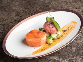 Spicy cured salmon mosaic
