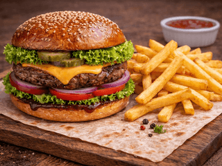 Біг-Бургер "Неро" на білій булці + фрі