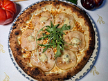 Pizza with pear and gorgonzola cheese