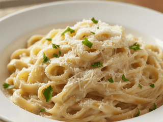 Fettucine z bialym kremowym sosem alfredo + pancetta +parmezan