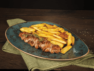 Chicken shashlik with fries