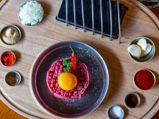 Steak tartare for two made from beef tenderloin