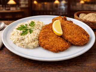 Smažený kuřecí řízek s bramborovým salátem