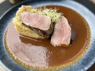 Panenka sous vide, šťouchané brambory