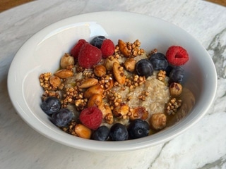 Coconut oatmeal with buckwheat granola