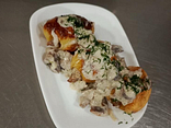 Картопля фарширована з мясом  та грибним соусом