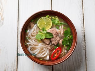 Udon nudle s pho vývarem a kuřecím