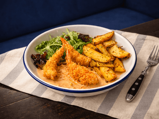 Хрумкі кревекти катаіфі з печеною картоплею 