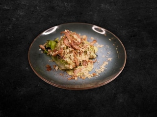 Warm Young Cabbage Salad with Grilled Chicken & Aji Verde Sauce