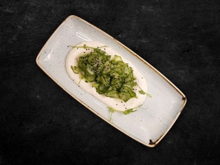 Marinated Cucumber Appetizer with Cream Cheese Mousse & Horseradish