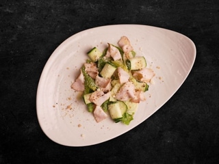 Green Salad with Turkey Pastrami, Zucchini, Walnuts, and Parmesan