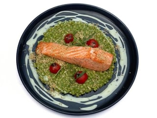 Salmon steak with spinach-parmesan couscous