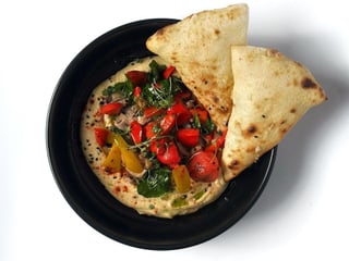 Hummus with turkey and roasted vegetables