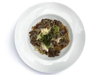 Pasta with wild mushrooms and beef