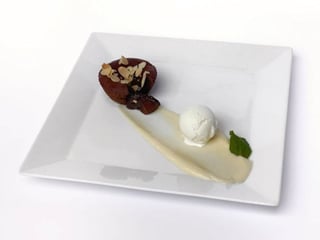 Chocolate muffin with a scoop of ice-cream