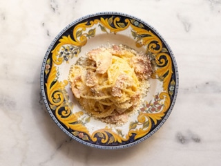 Spaghetti Carbonara with pancetta and Grana Padano cheese