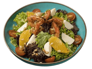 Салат з креветками та помідорами чері