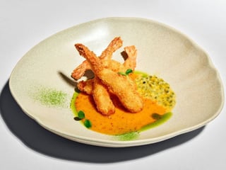 Coconut shrimps with passion fruit dressing			