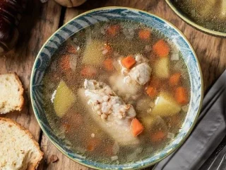 Buckwheat soup with mushrooms and chicken