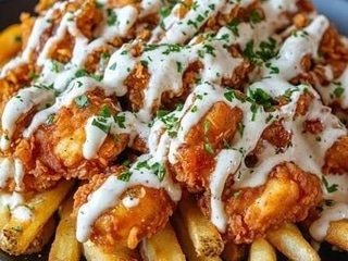 Loaded fries - Kurczak 200g z frytkami 200g, serem i sosami