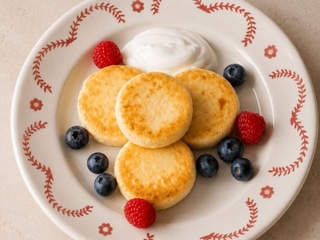Syrniki - Cottage cheese pancakes with fresh berries