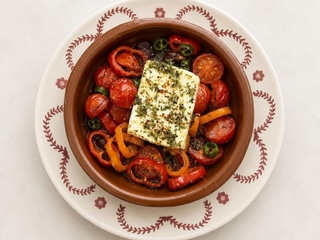Baked feta, slow-roasted peppers, tomatoes