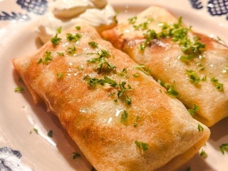 Crepes with chicken and mushrooms