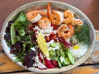 Seasonal farm plate, prawns