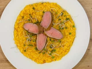 Krémové tekvicové rizoto s grilovanou Sous – vide bravčovou panenkou